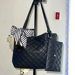 4 Pc quilted tote, bag charm, twilly and wristlet NWOT